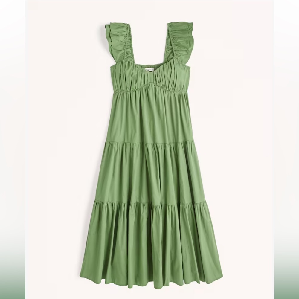 Abercrombie & Fitch green flutter sleeve midi dress